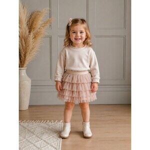 Afton Street 2 Piece Set Sweater Sweatshirt Soft & Tiered Rose Gold Skirt NEW 2T